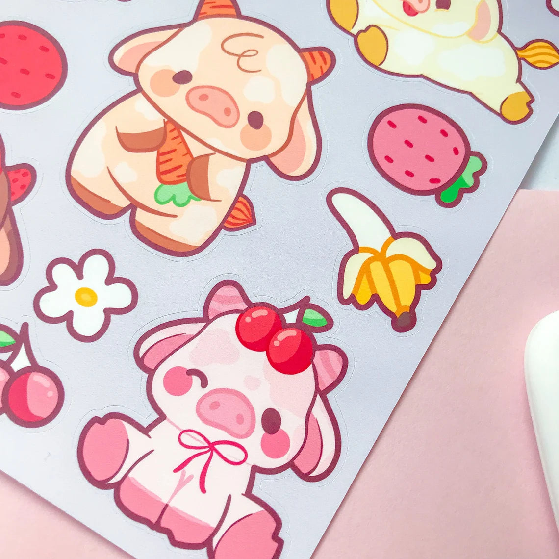 Peaches & Bees Cow Pals Stickers Large Fruit Themed Cow Sticker Sheet