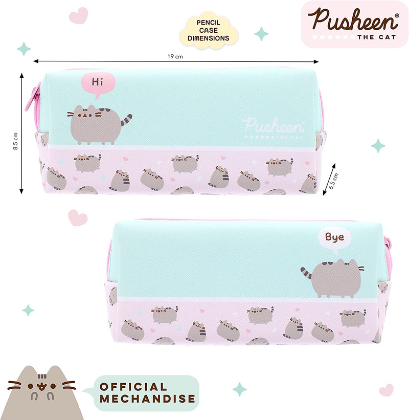 Pusheen The Cat Pink/Green Pastel Pencil Case Makeup Bag Kawaii
