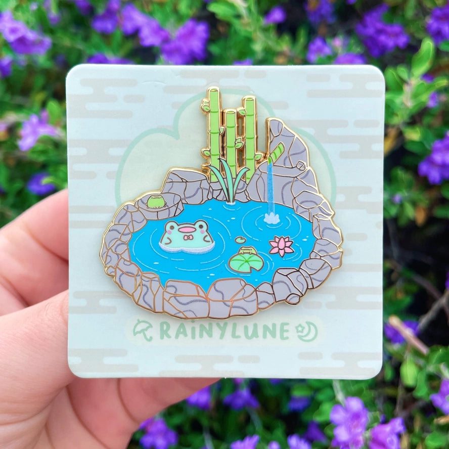 Rainylune Hot Spring Friend the Frog Pin + Zen Garden Frogs Sticker Pack