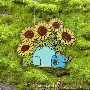 Rainylune Sunflower Sprout the Frog Pin