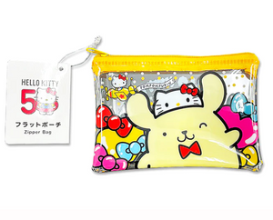 Sanrio 50th Anniversary Hello Kitty Pompompurin Flat Zipper Pouch