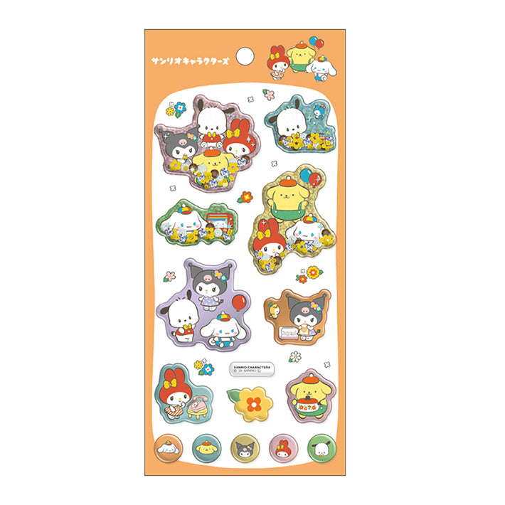 Sanrio Shakashaka Shaker Capsule Puffy Retro Pattern Sticker Sheet