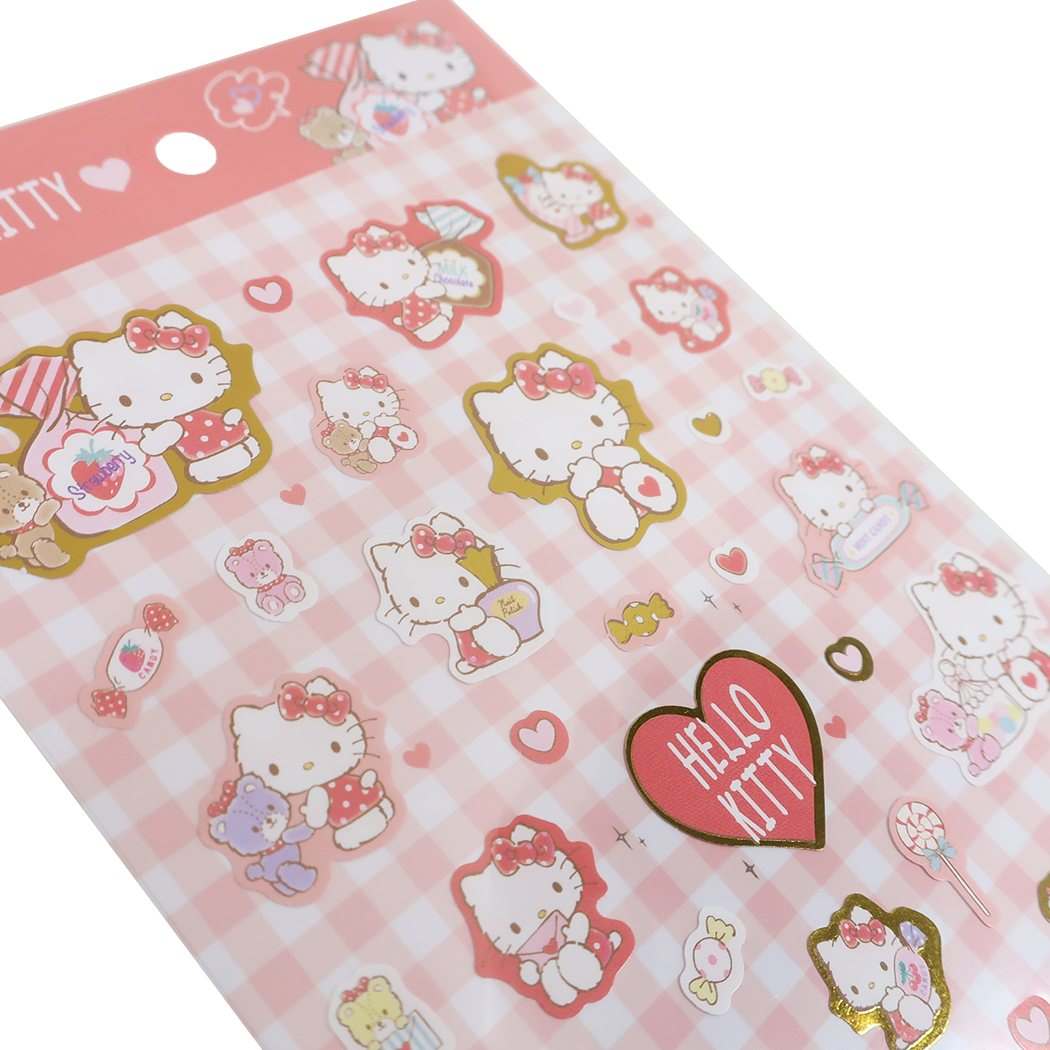 Sanrio Hello Kitty & Tiny Chum Mofumofu Gold Accent Sticker Sheet