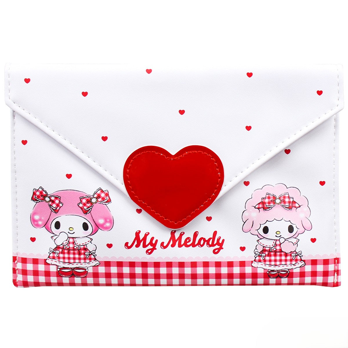 Sanrio My Melody & My Sweet Piano Red Gingham Love Heart Letter Pouch