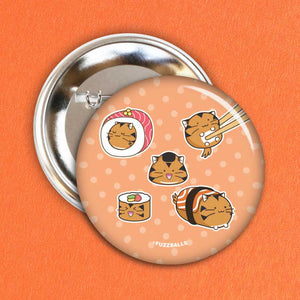 Fuzzballs Tiger Sushi Cat Badge Badges & Pins - Sweetie Kawaii
