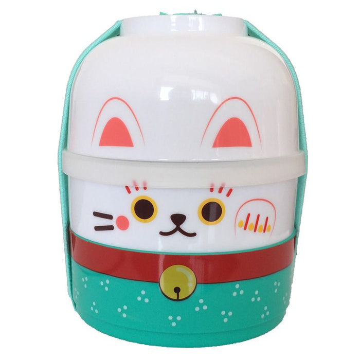 Maneki Neko Lucky Cat Bento Box Lunch Box with Fork & Spoon