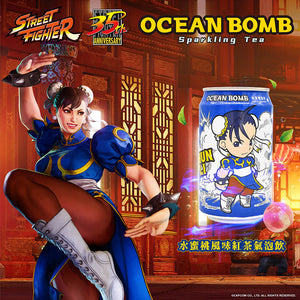 Ocean Bomb Street Fighter Chun Li Peach Flavoured Sparkling Tea Drink