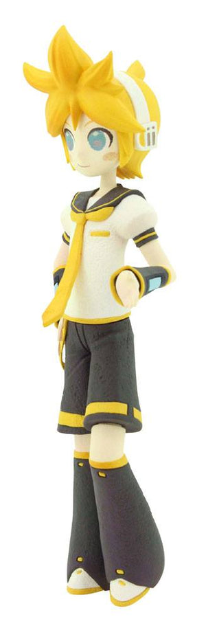Side profile of Official Furyu figure of Kagamine Len from Vocaloid. This figure is part of the CartoonY series line with Kagamine Len in a casual pose.