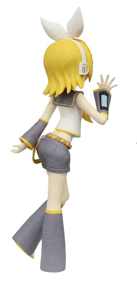 Side view of Official Furyu figure of Kagamine Rin from Vocaloid. This figure is part of the CartoonY series line with Kagamine Rin in a casual pose.