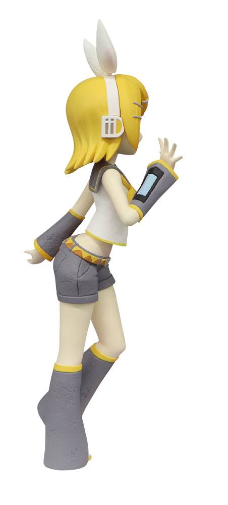 Side view of Official Furyu figure of Kagamine Rin from Vocaloid. This figure is part of the CartoonY series line with Kagamine Rin in a casual pose.